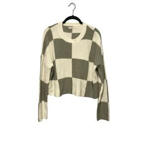 Moon & Madison Checkered Green and White Cropped Oversized Sweater Sz Medium
